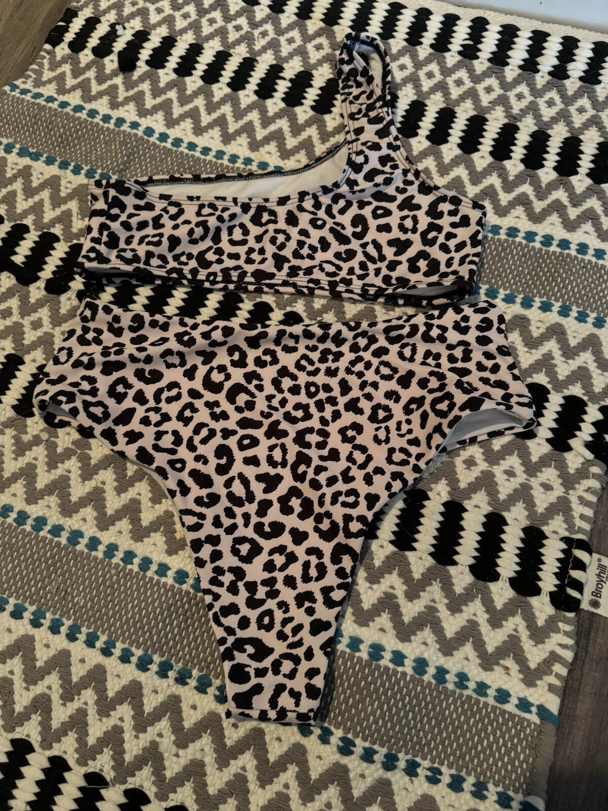 SHEIN 2 Piece Bikini Small Beige Black Animal Print No Padding 