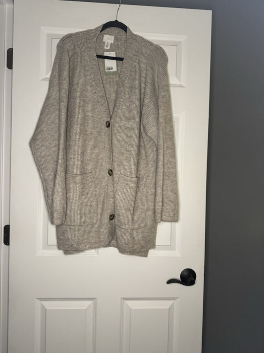 Hm Cardigan Long Beige Heathered Large W Pockets Nwt 