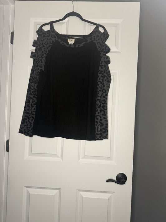 Bibi Long Sleeve Top Cut Out Sleeves Xl Black Gray Animal Print Nwt
