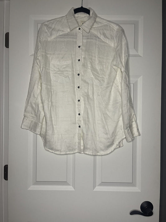 Billabong button up blouse small white with stitching 