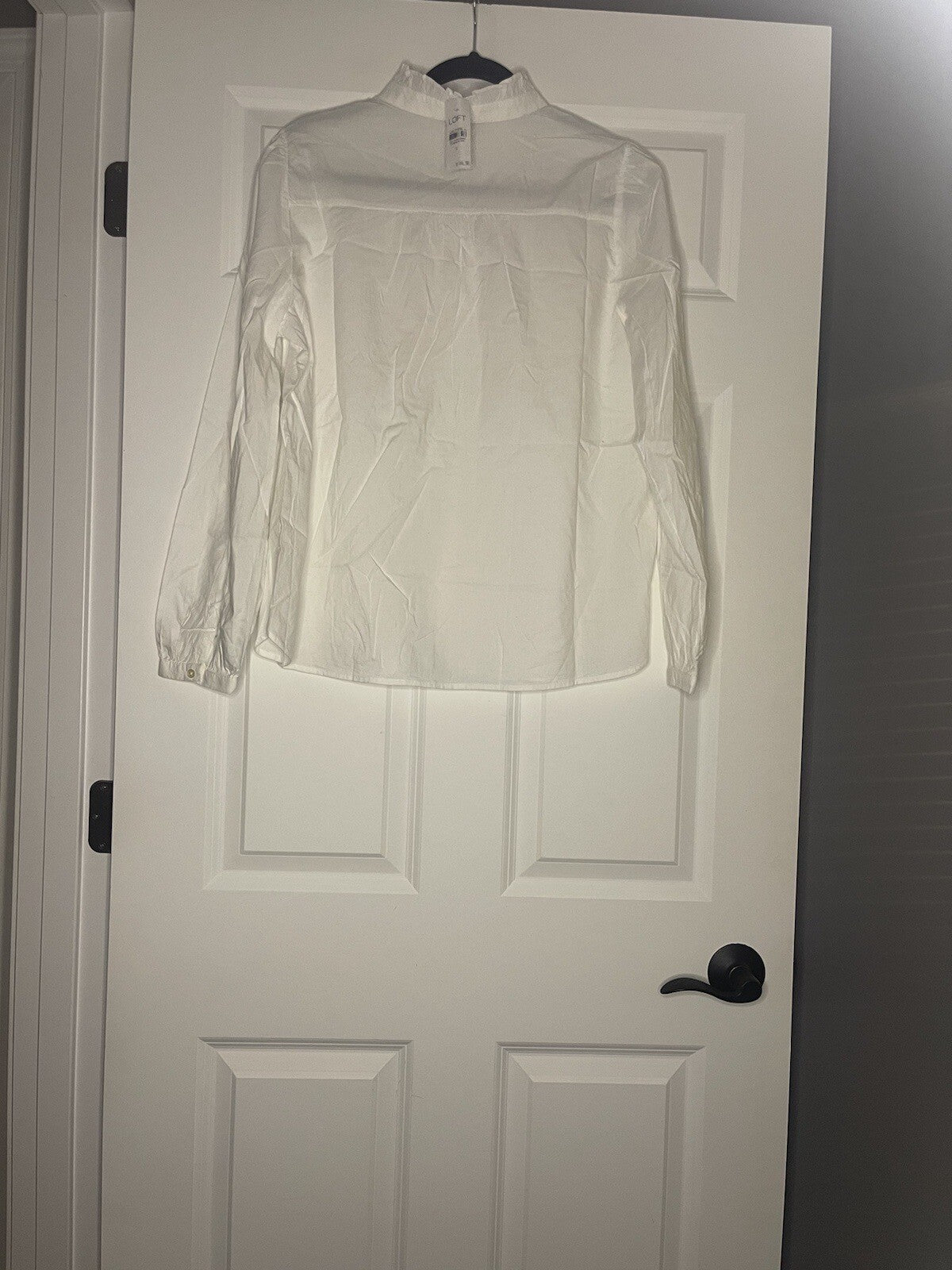 Ann Taylor Loft Button Up Blouse W Ruffle White Large Nwt 44.99