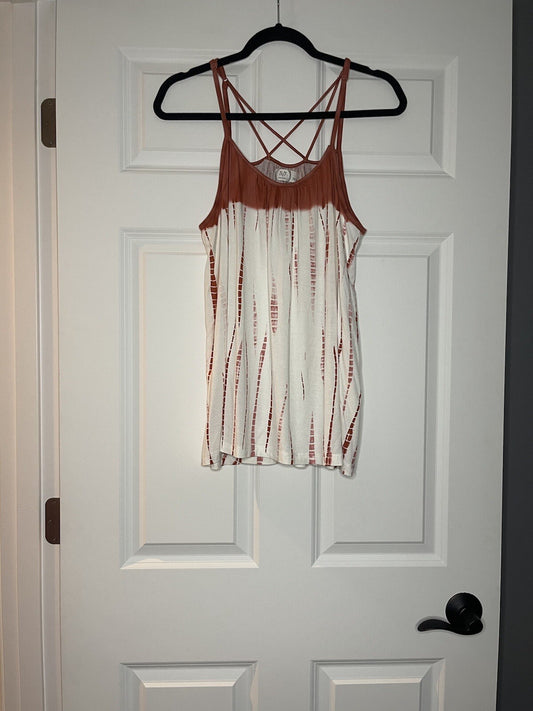 Maurices 24/7 sleeveless blouse rust white criss cross back large NWT