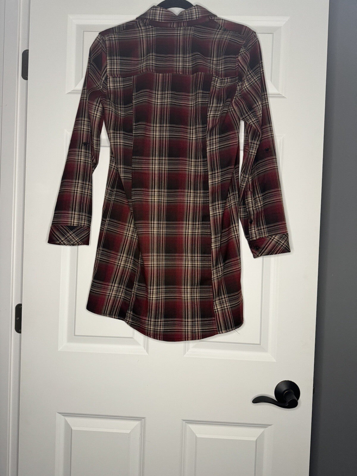 Jack Button Up Dress Small Red Brown Beige Plaid 