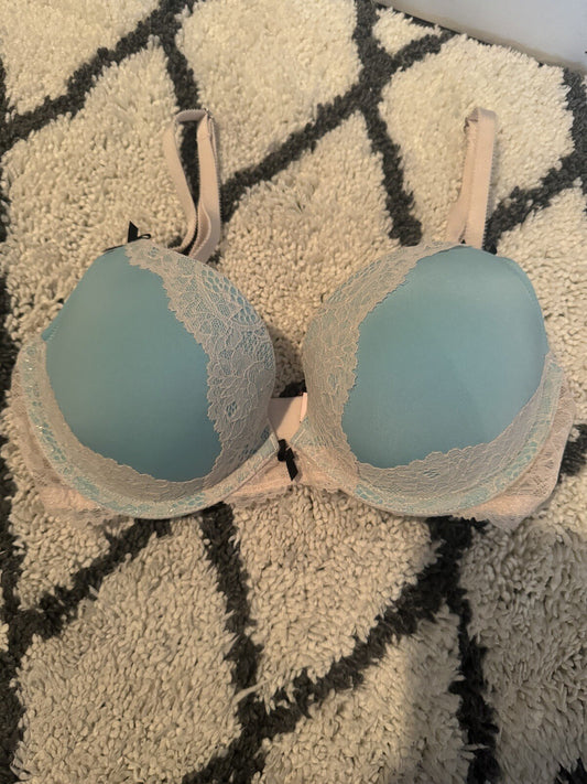 Victorias Secret Dream Angels Push Up Bra 34c Blue W Cream Lace 