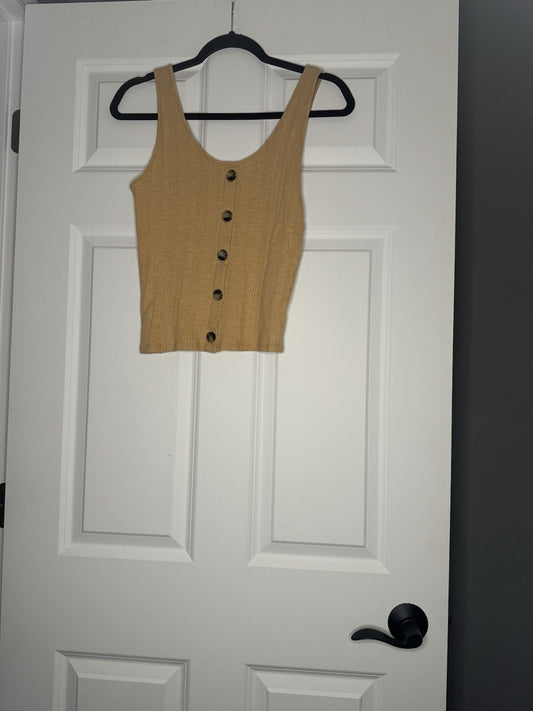 American Eagle Sleeveless Blouse Medium Ribbed Brown Button Decor 