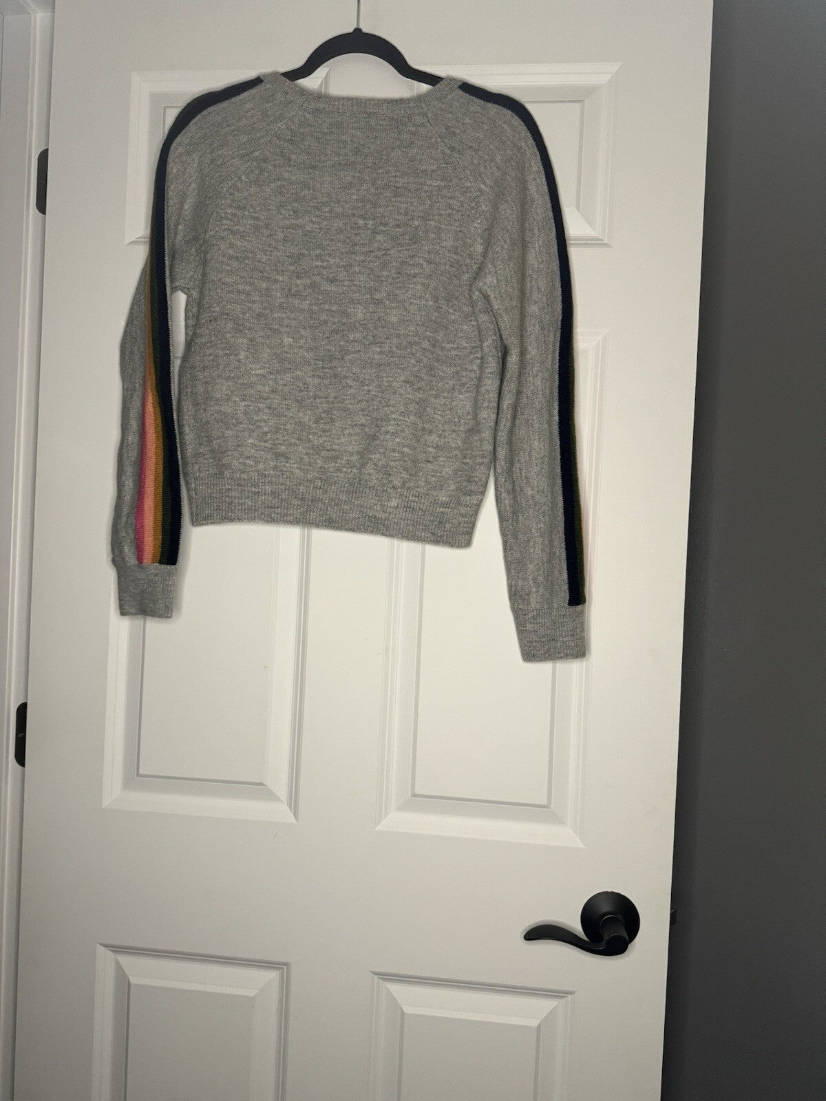 Thml Sweater Small Gray W Pink Peach Mustard Green Navy Stripe Sleeves