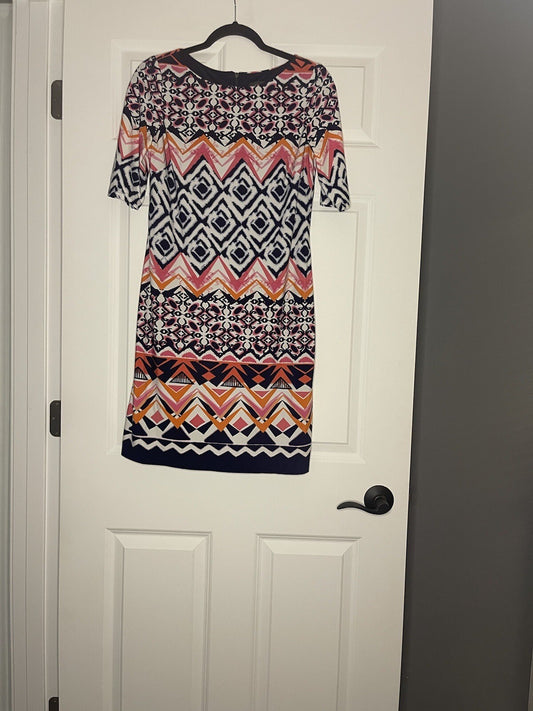 Vince Camuto Dress Size 6 Navy Pink White Red Tan