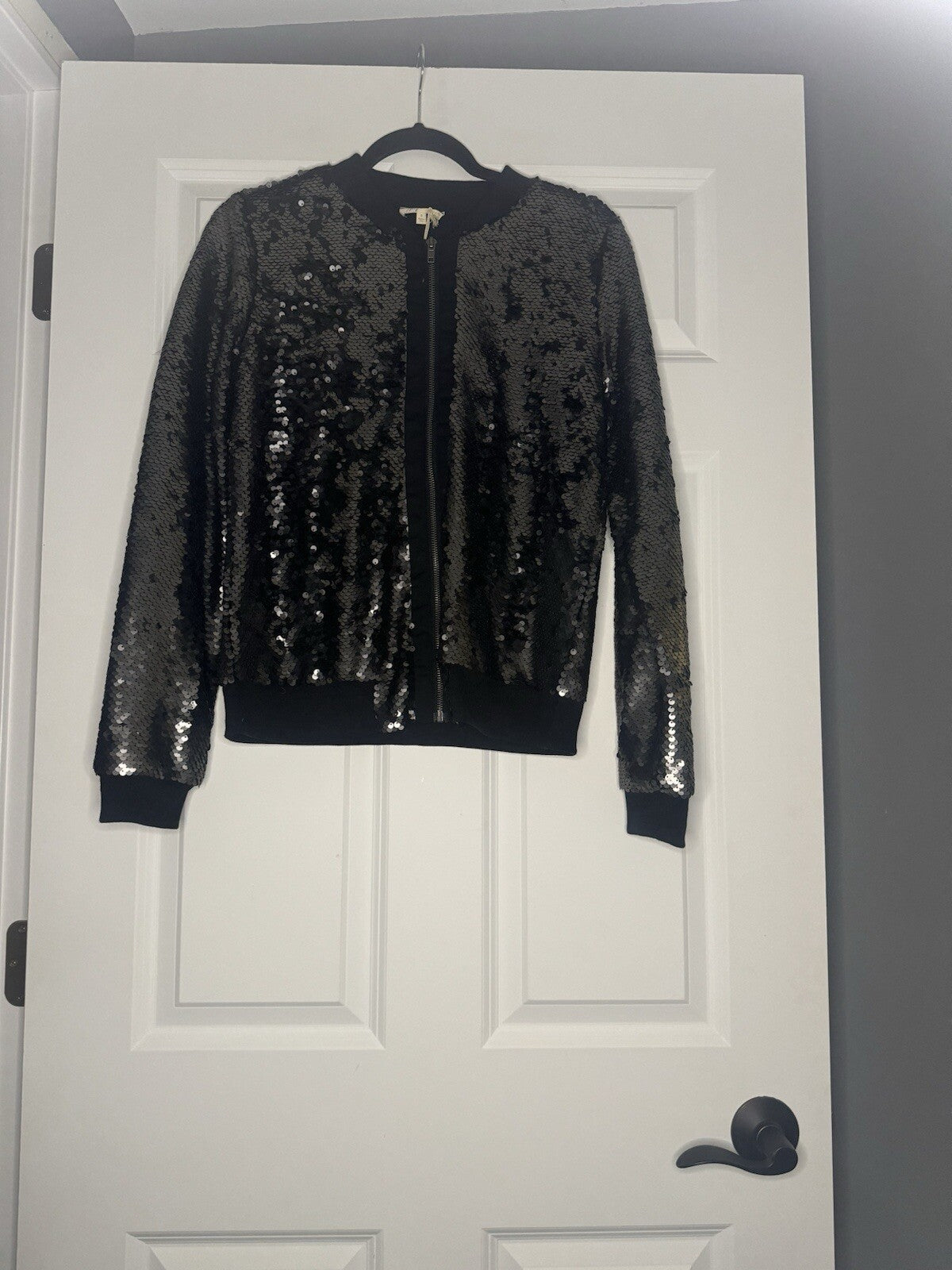 Mystree Small Zip Up Sequins Bomber Jacket Silver Or Black Switches Nwt 84