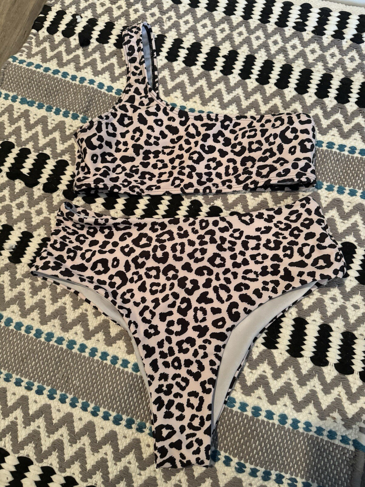 SHEIN 2 Piece Bikini Small Beige Black Animal Print No Padding 