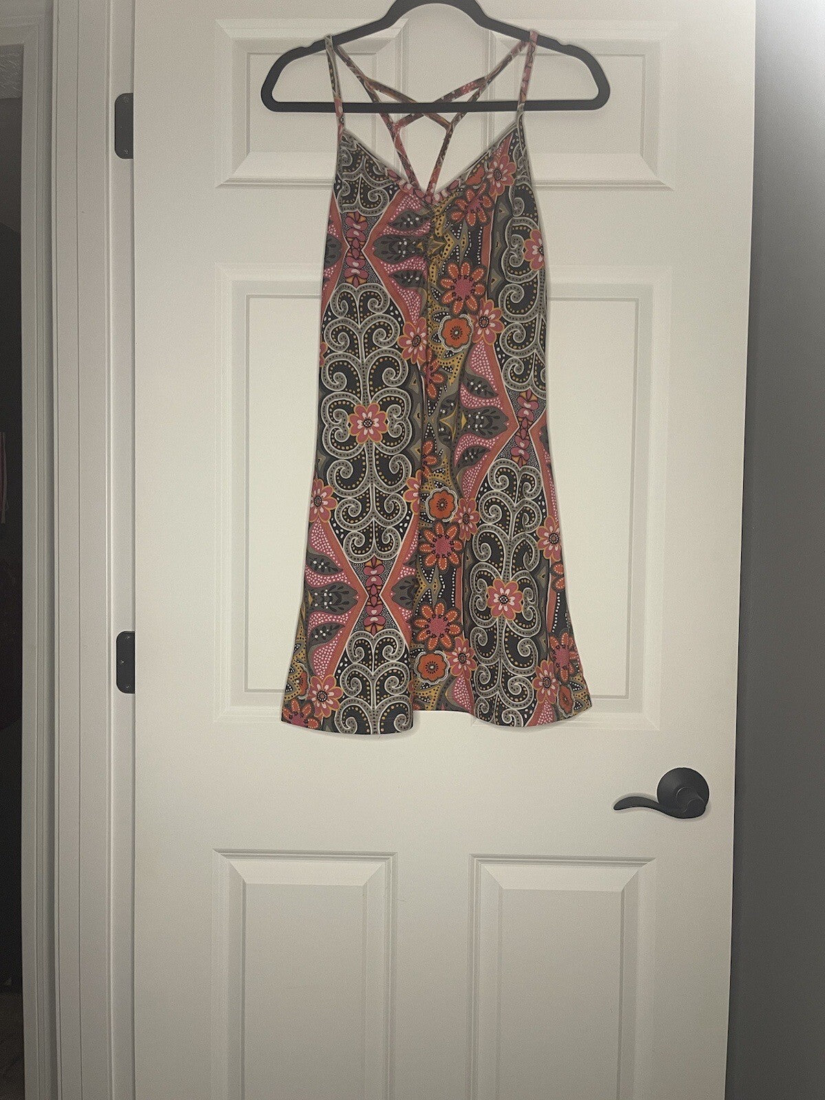 Prana Sleeveless Dress W Built In Bra Small Green Pink Orange White Floral 