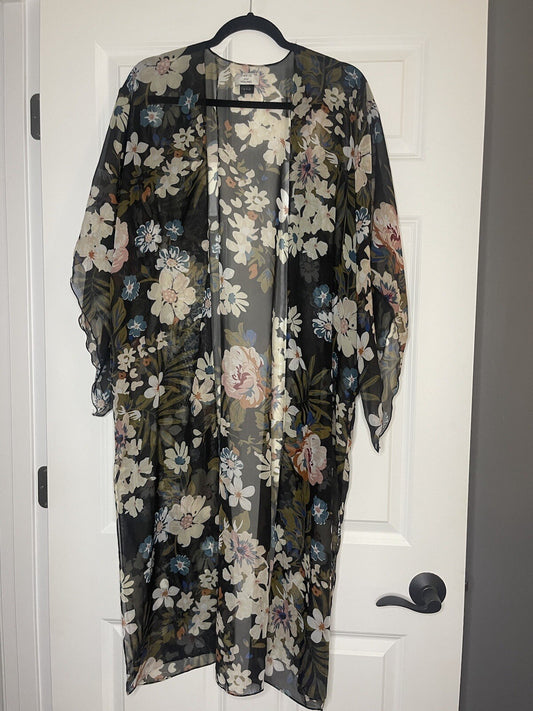David & Young Kimono One Size Sheet Black W Multicolor Floral