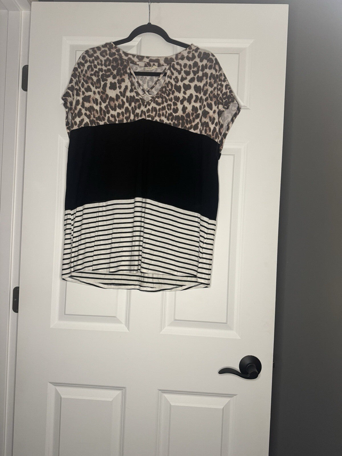 Lovely Melody Short Sleeve Blouse Black White Brown Solid Animal Print Stripe Xl