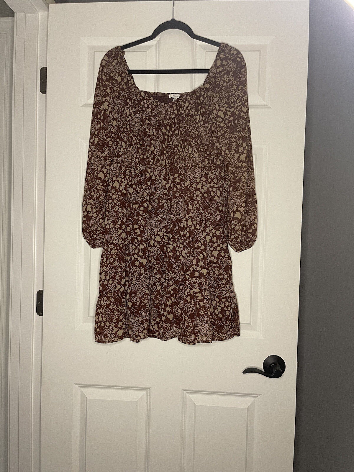 Maurice’s Dress Brown W Taupe Floral Print Medium Nwt 