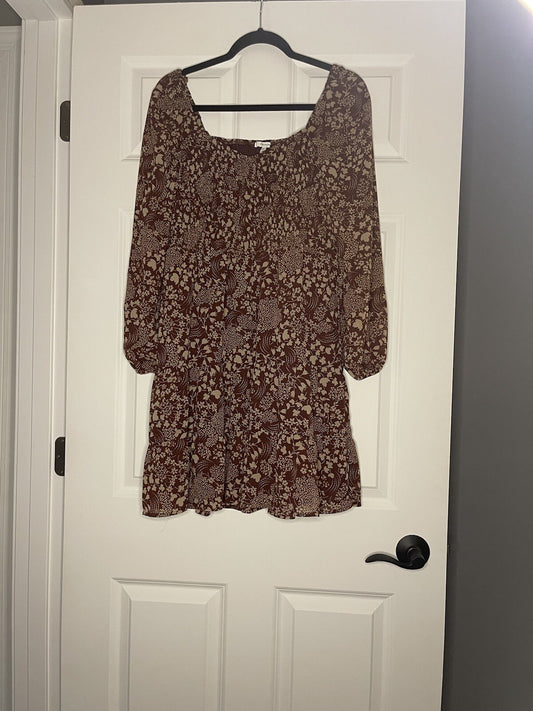 Maurice’s Dress Brown W Taupe Floral Print Medium Nwt 