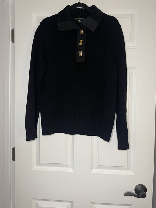 Ralph lauren sweater xl black w exclusive decor gold buttons 