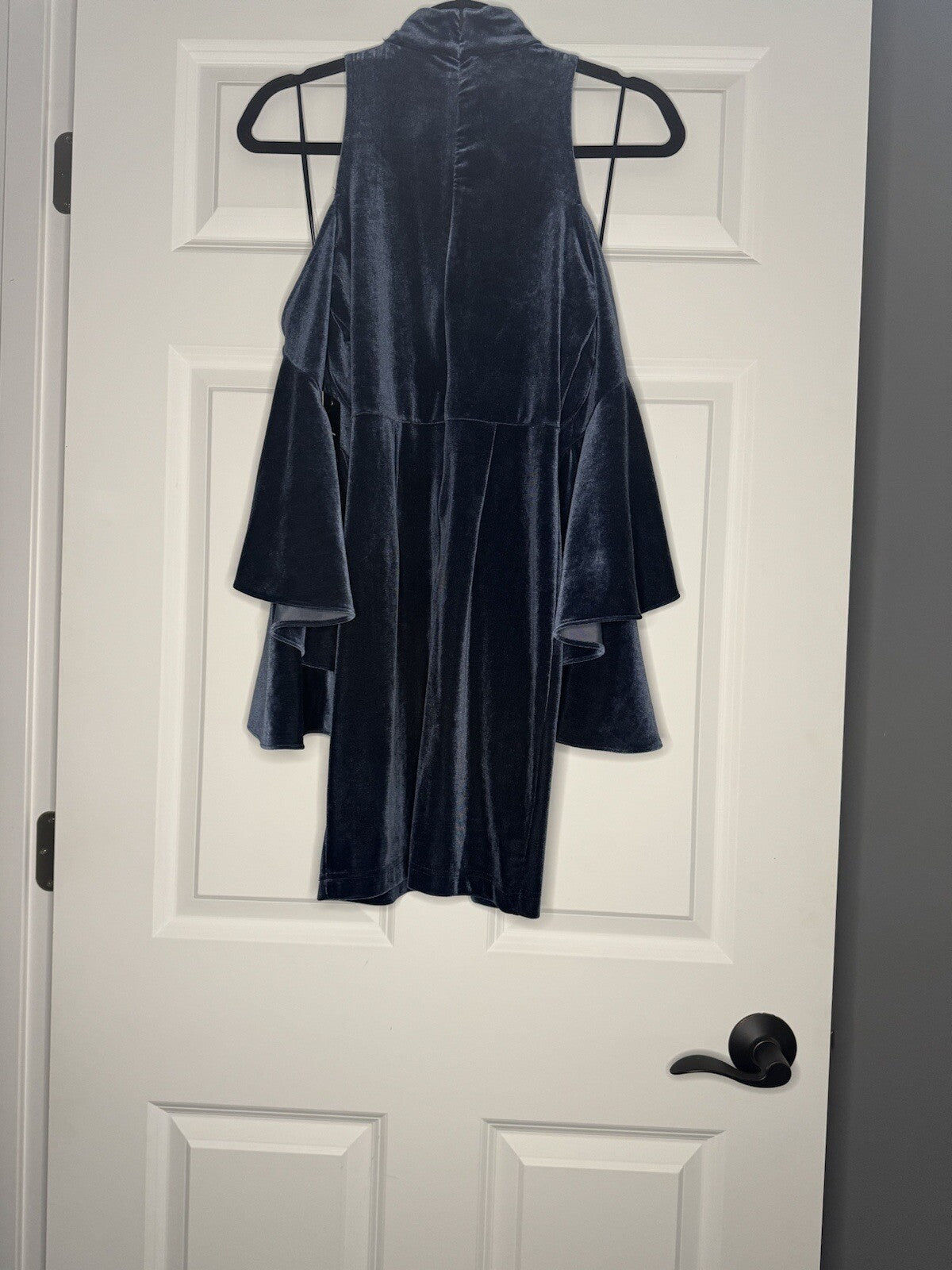 Lulus Velvet Blue Cut Out Shoulder Dress Small Boho Sleeve Nwt 