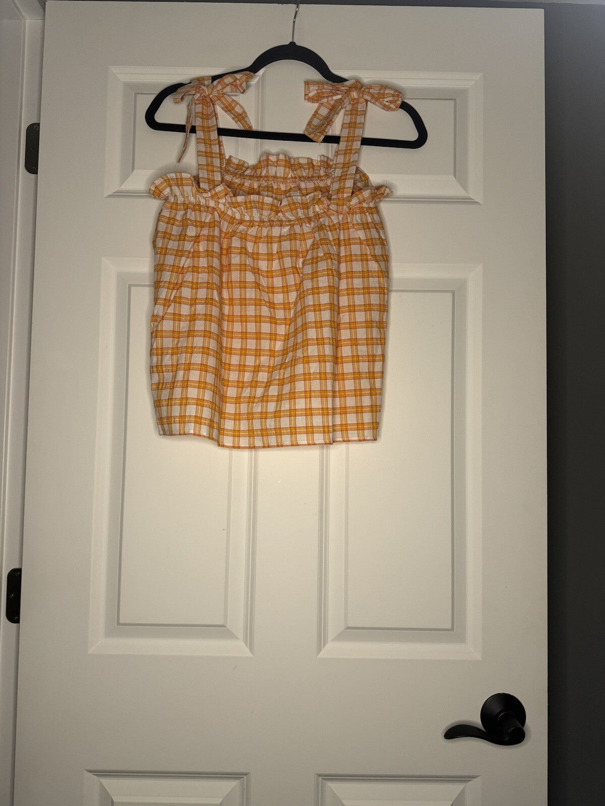 Mine Sleeveless Blouse Tie Straps Large Orange Pink White Stripe 