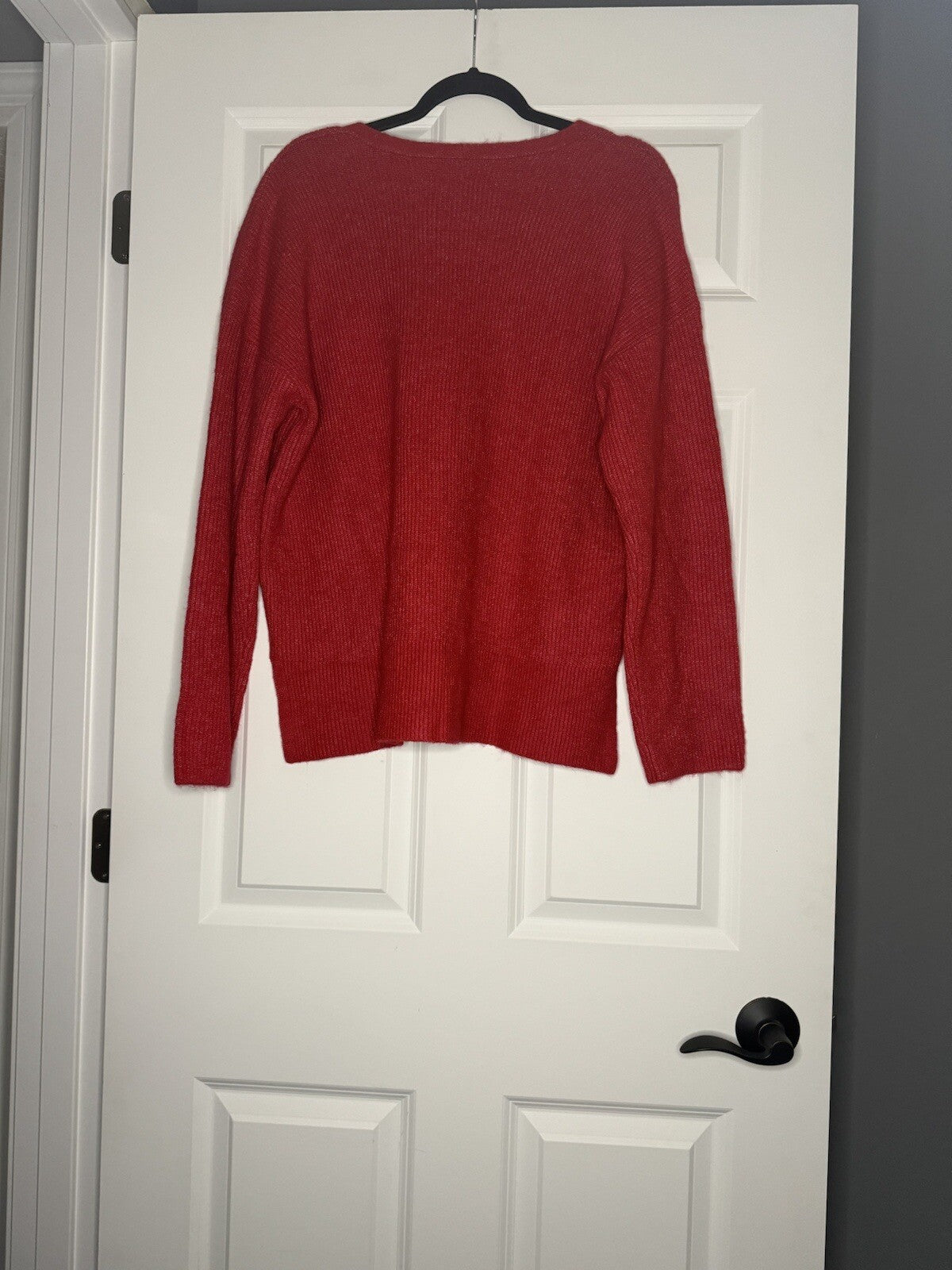 Loft V Neck Sweater Large Slits In Sides Red White Heathered Mix Nwt 