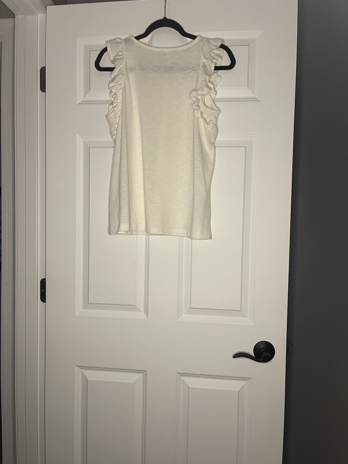 Loft Short Sleeve Blouse W Ruffle Ivory Large Nwt 