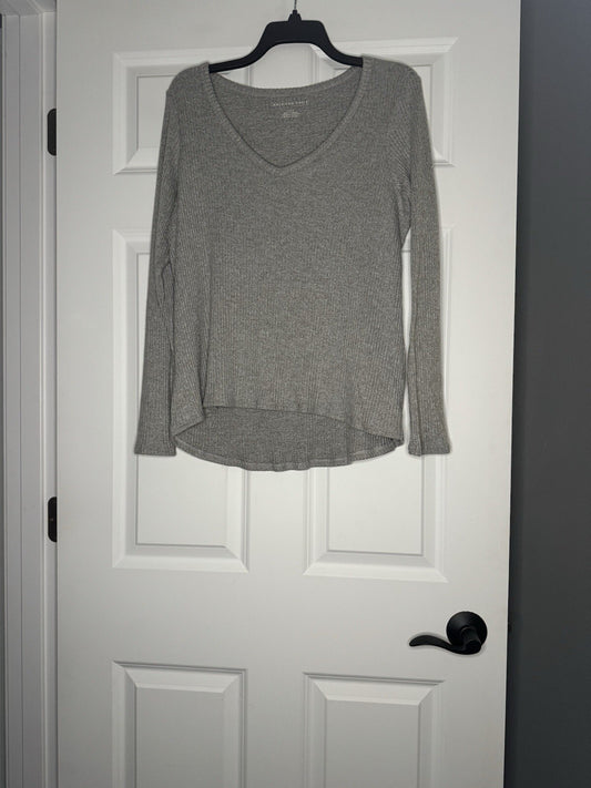 American Eagle Long Sleeve V Neck Gray Large Super Soft