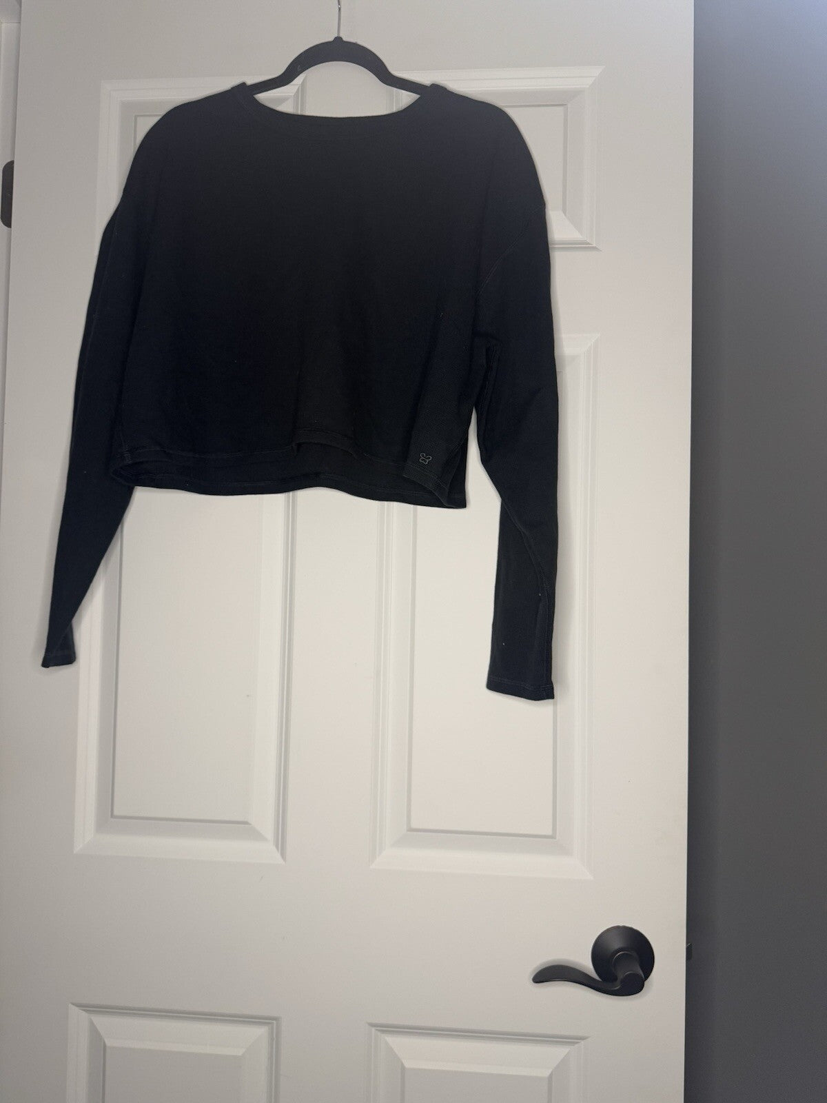 Sunday Best Long Sleeve Cropped Waffle Knit Top Black Xl 