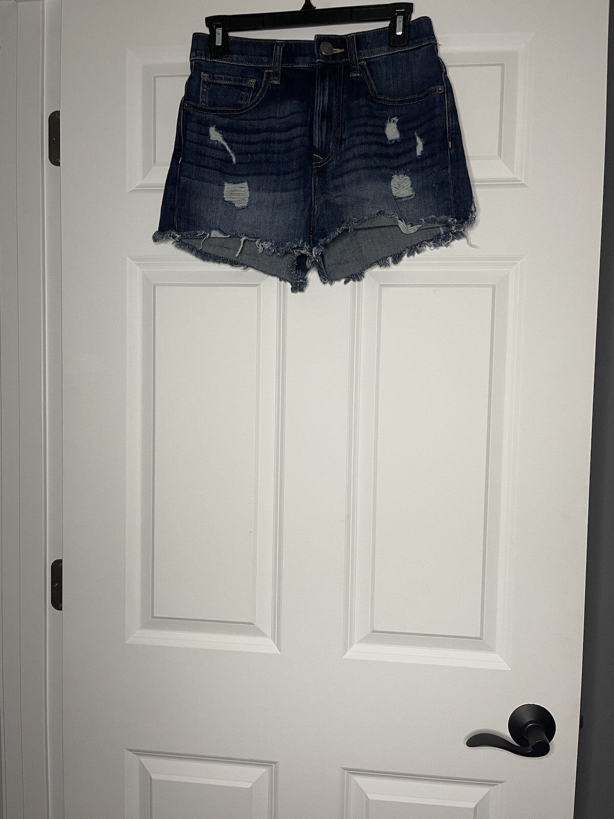 Express shortie high rise shorts dark wash distressed 4