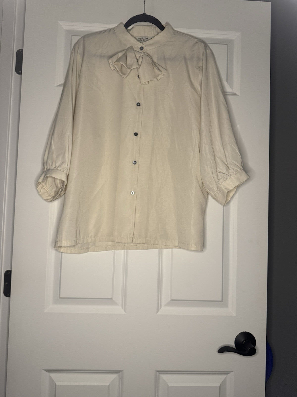 Molly Bracken 3/4 Sleeve Button Up Blouse Ivory Xl Decorative Bow 