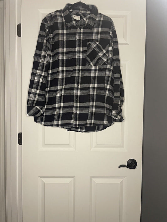 Boston Traders Button Up Blouse Xl Navy Gray White Plaid