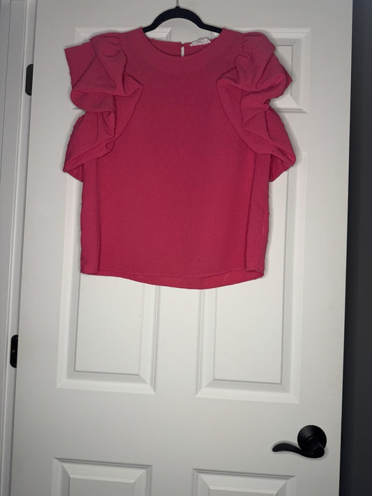 Thml Short Sleeve Poofy Sleeve Blouse Large Pink W Stitching