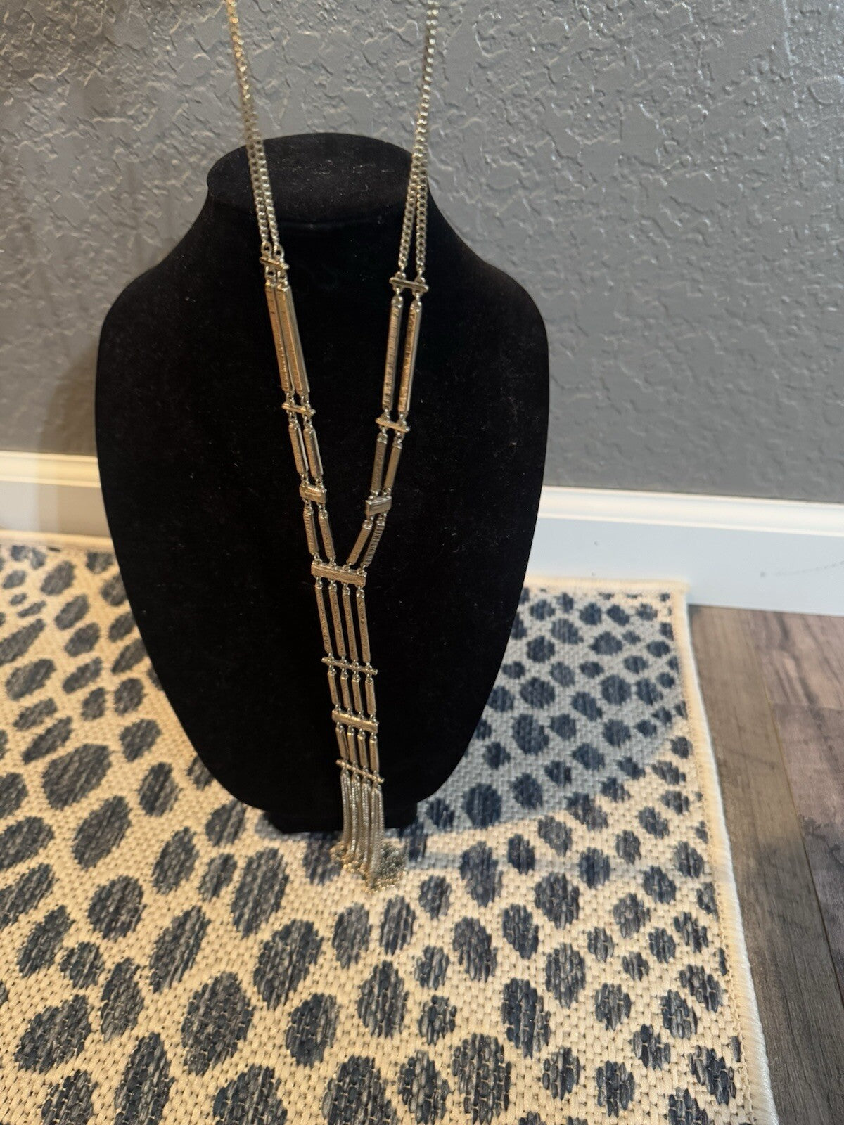 White House Black Market Long Silver Rhinestone Necklace 