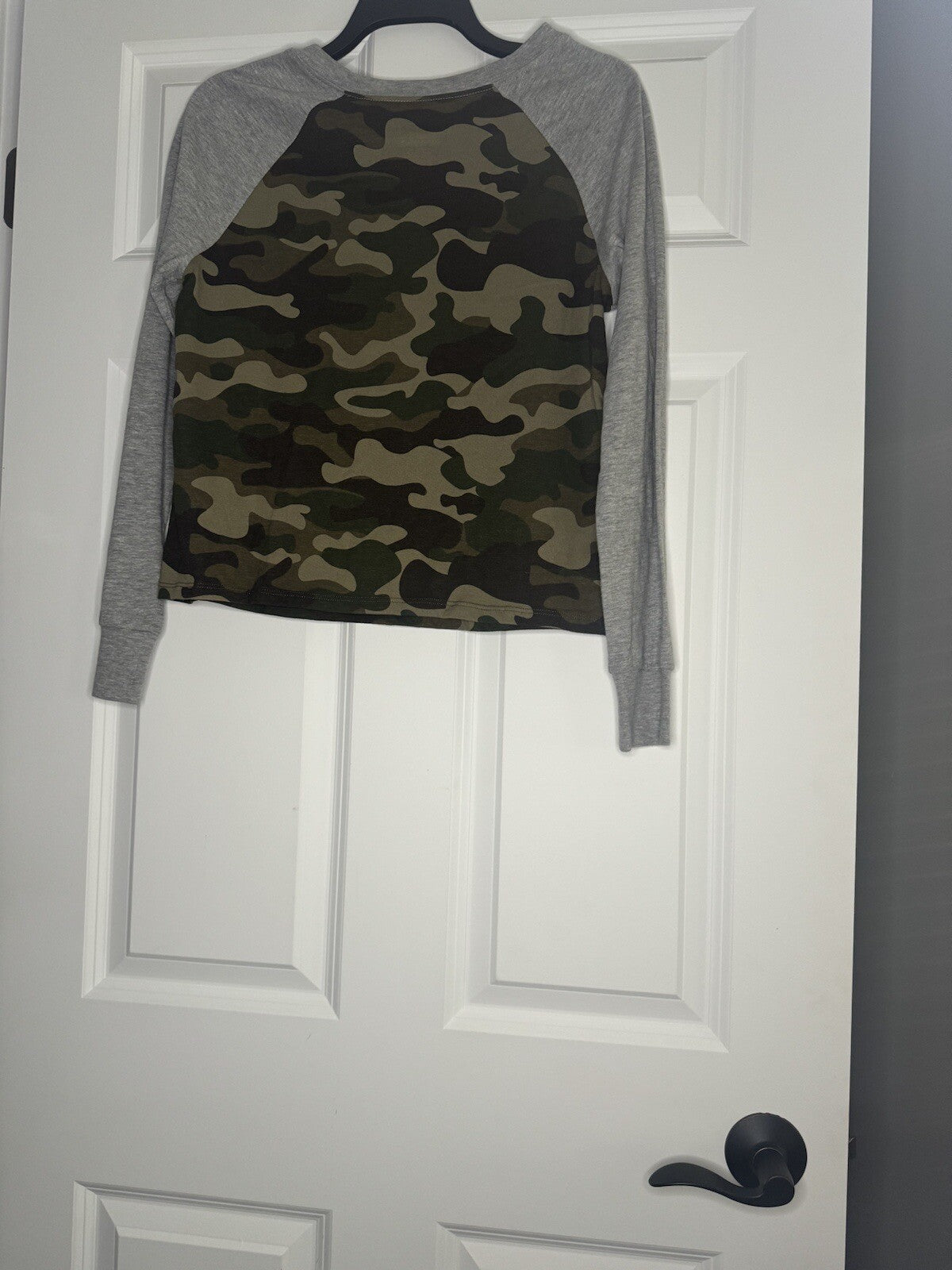 Zoe Liv Long Sleeve Top Small Believe There Is Good In The World Camo Nwt 