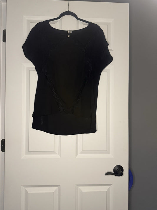 Bellatrix Short Sleeve Blouse Medium Black With Lace 