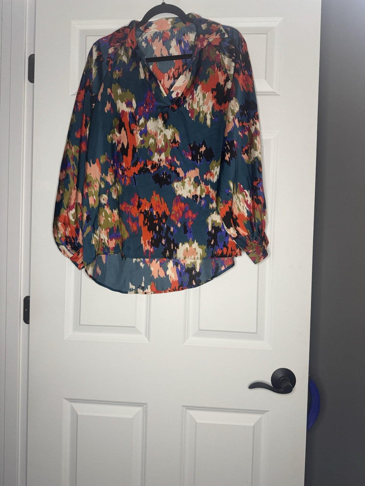 Unbranded Blouse W Collar Medium Green With Multicolor Floral 