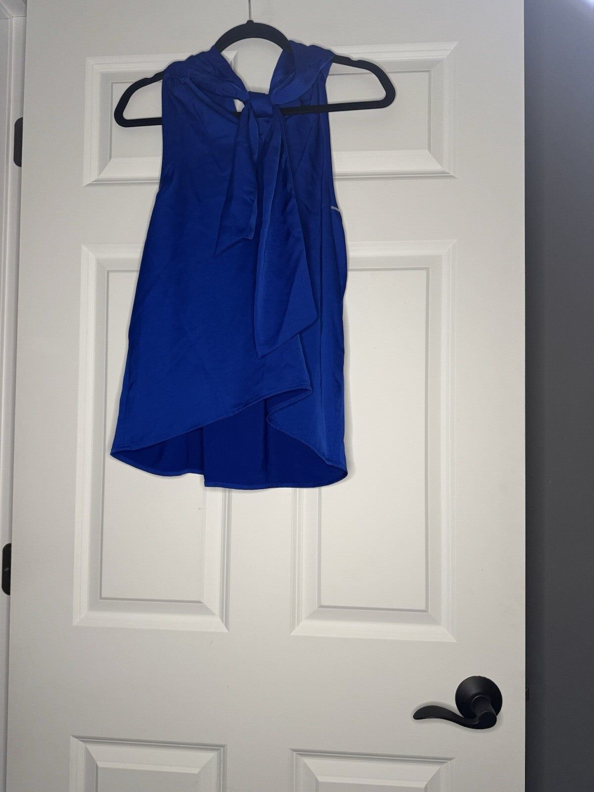 A New Day Large Sleeveless Blouse High Tie Neck Blue Nwt
