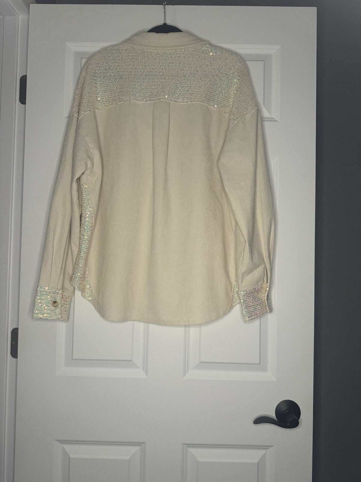 Sewn And Seen Shacket Large Cream W Iridescent Sequins 