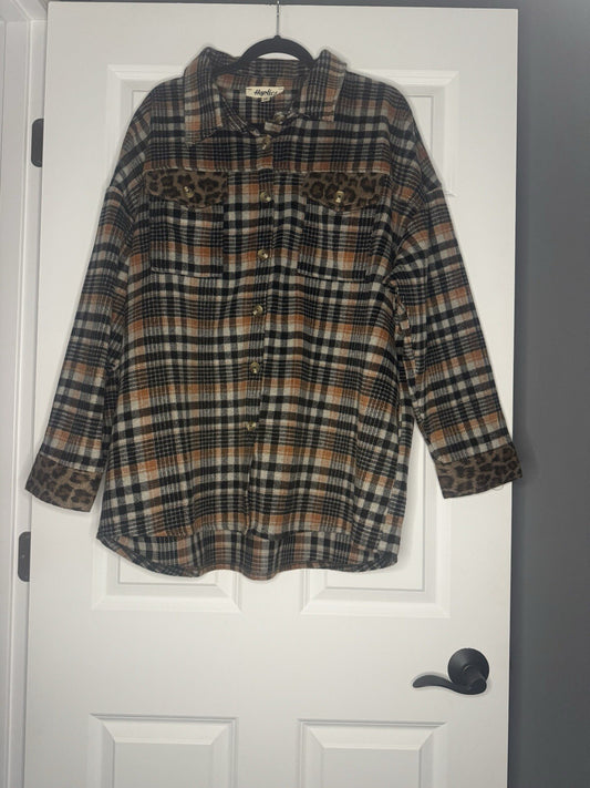 Haptics Shacket 1x Gray Black Orange Stripe And Brown Black Animal Print 