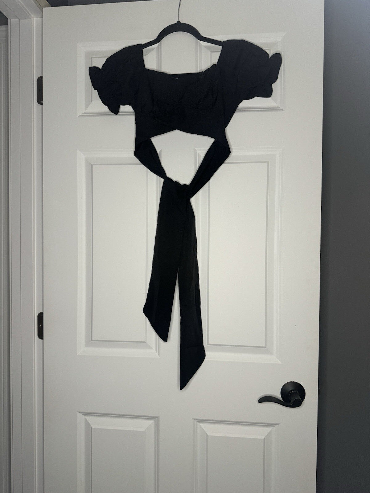 Lyaner Small Crop Top Wrap Blouse Black 