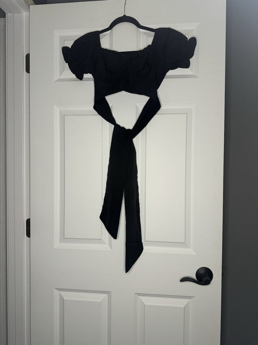 Lyaner Small Crop Top Wrap Blouse Black 