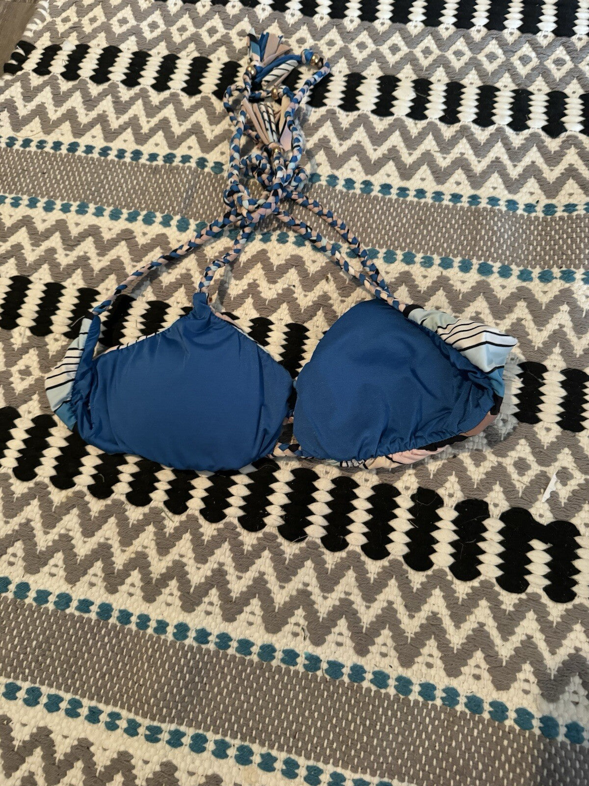 Unbranded Small Bikini Top Blue Mauve Black White Green Stripe 