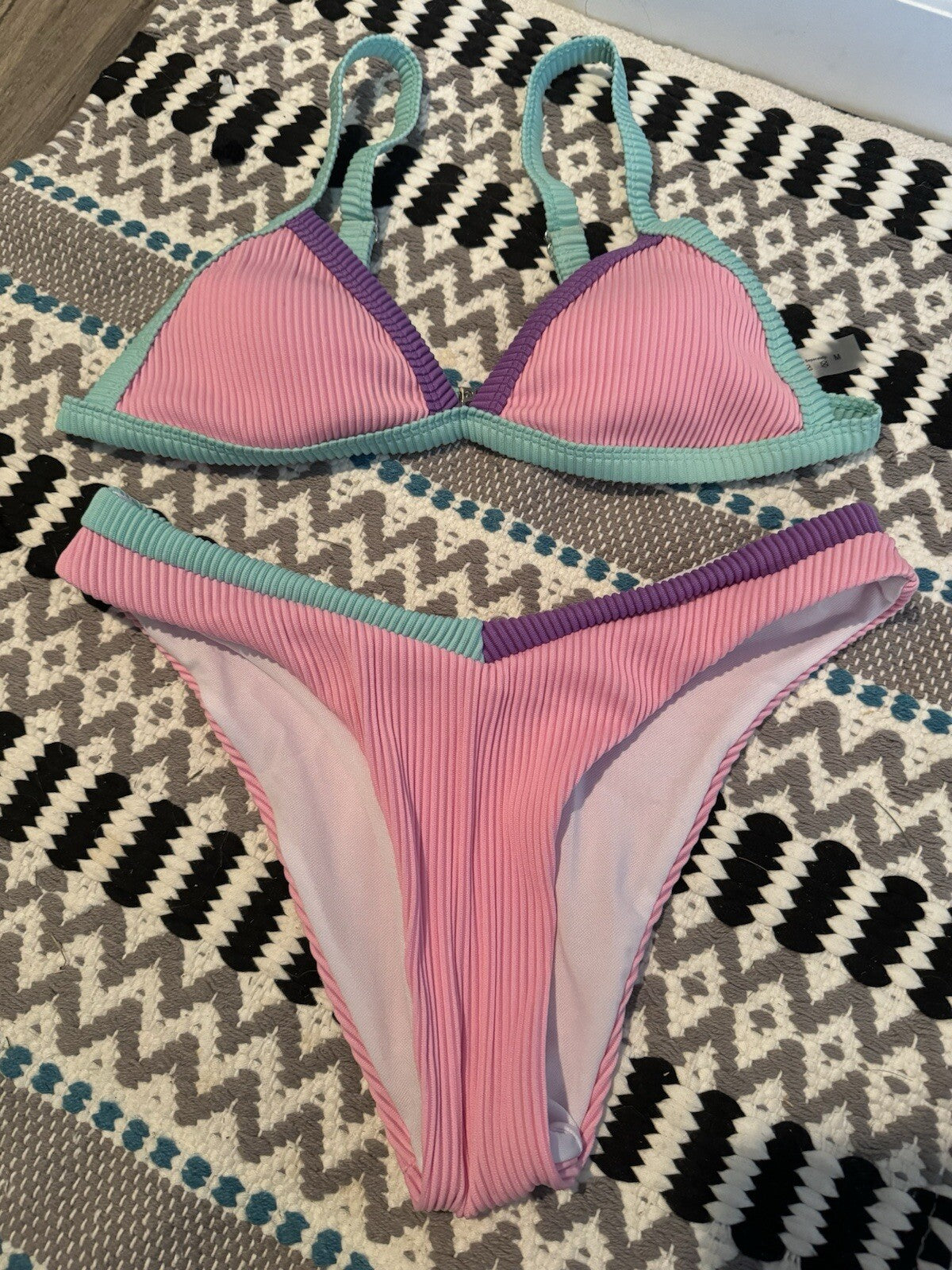 Unbranded 2 Piece Bikini Medium Ribbed Pink Green Purple 
