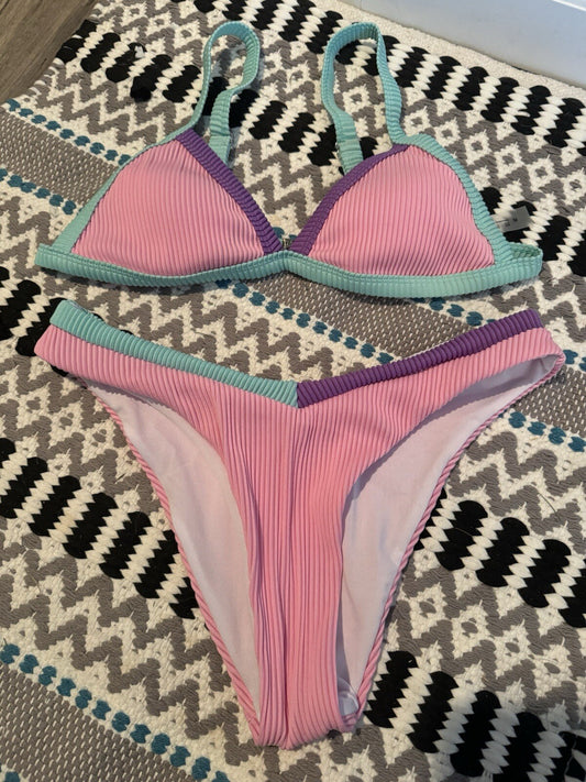 Unbranded 2 Piece Bikini Medium Ribbed Pink Green Purple 