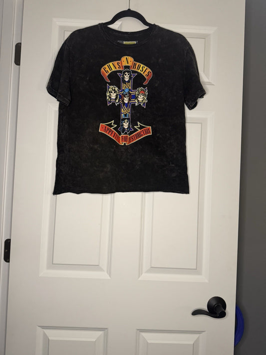 Guns And Roses Short Sleeve Top Xl Charcoal Acid Wash Multicolor Graphics Nwt 
