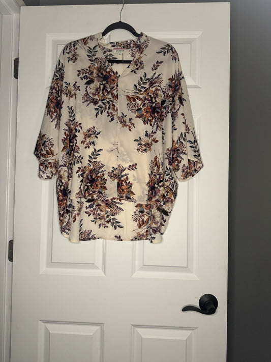 Andree By Unit Short Sleeve Blouse M/l Pink W Multicolor Floral Print