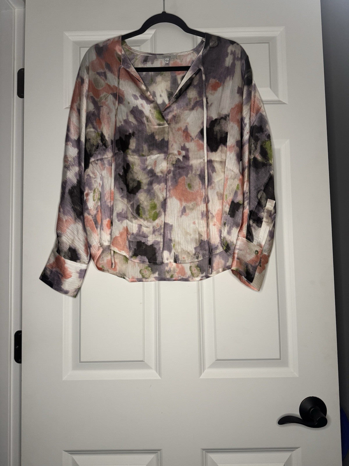 Fun2fun Long Sleeve Blouse Medium White Gray Purple Peach Floral 