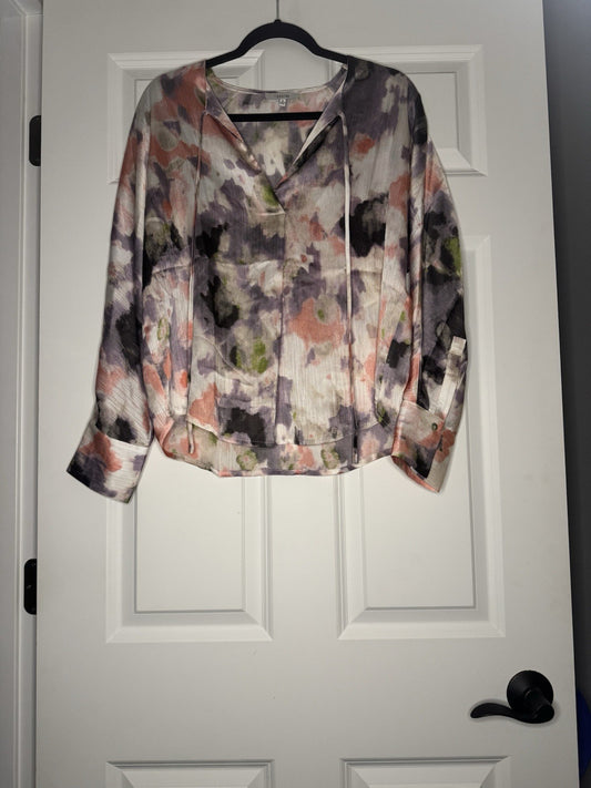 Fun2fun Long Sleeve Blouse Medium White Gray Purple Peach Floral 