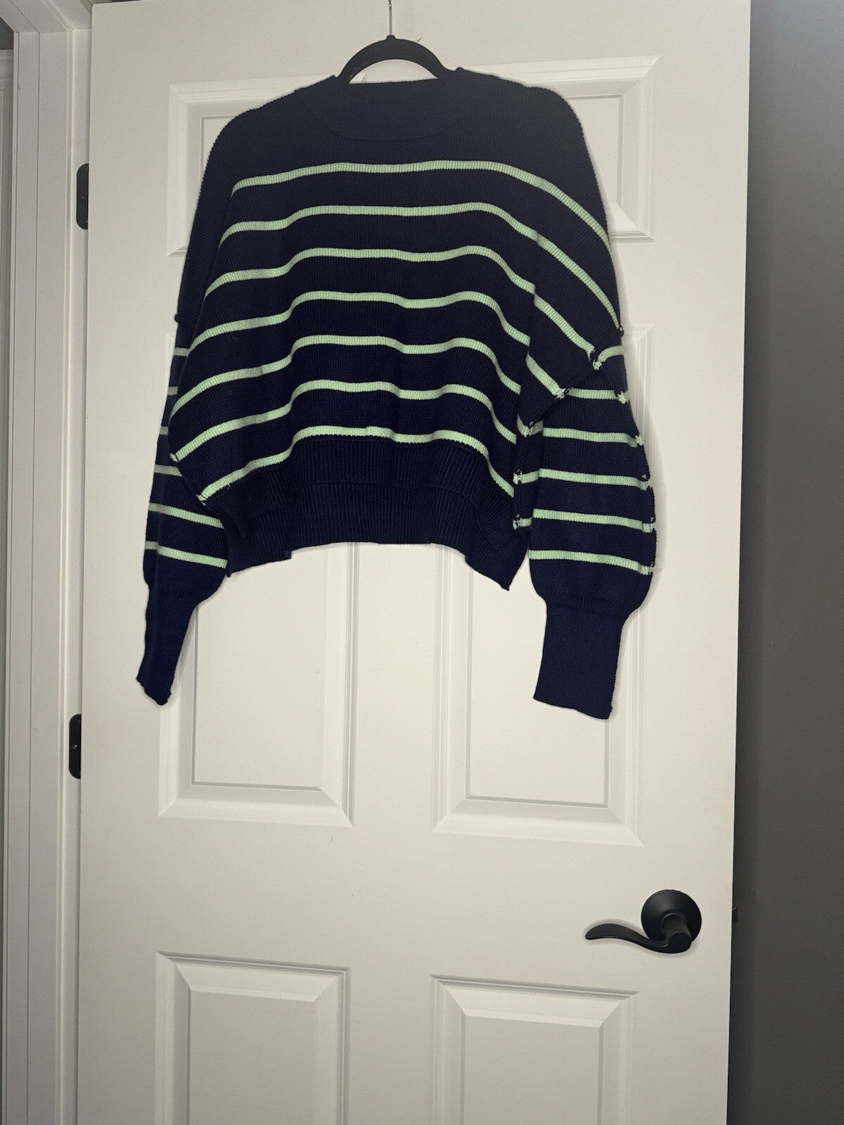 Judson And Co  Sweater Large Navy Green Stripe Ribbed 