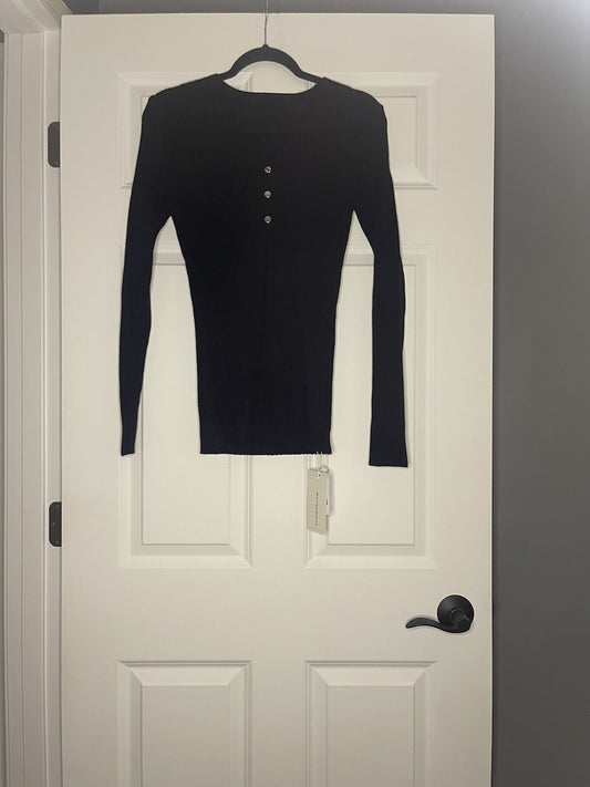 Commense Sweater 3 Buttons Sewn With Split In Bottom Rubbed Black Xl Nwt 