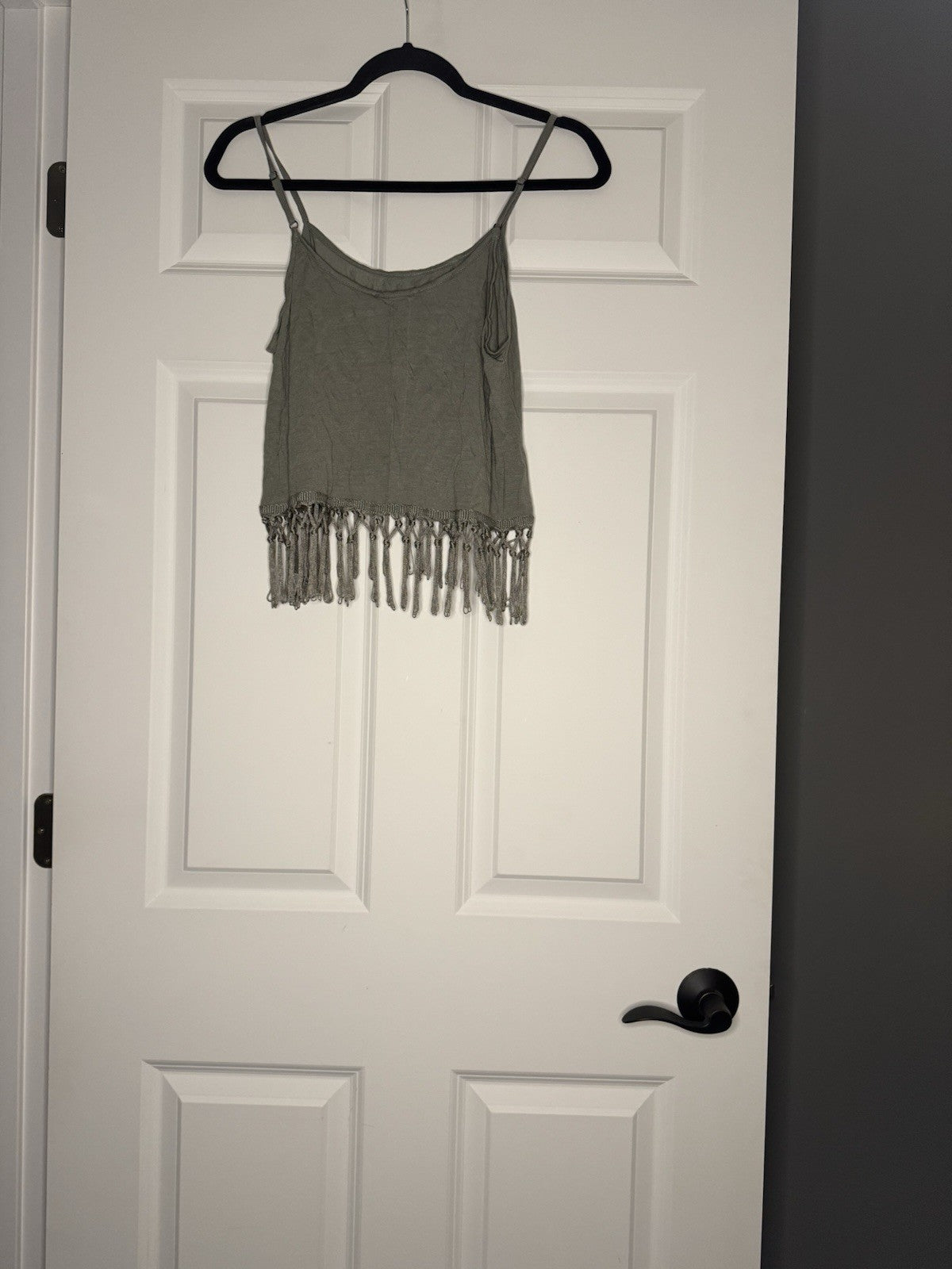 Forever 21 Sleeveless Crop Fringe Blouse Sage Green Small Nwt 