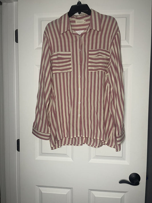 Ninexis lola striped button down top 1x mauve and cream
