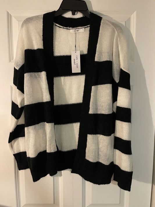 Mod ref cardigan sweater m/l black and white striped nwt 